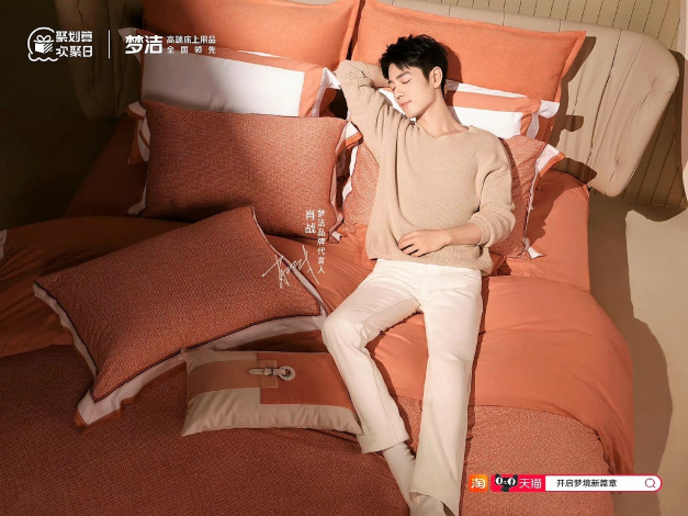 Обои картинки фото мужчины, xiao zhan, актер, свитер, кровать, подушки
