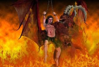 Картинка 3д графика fantasy фантазия мужчина демон огонь