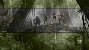Картинка 3д графика fantasy фантазия лес существа люди мост