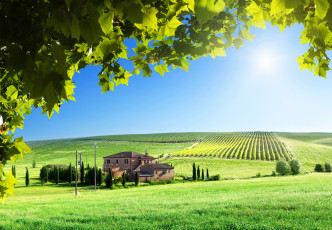 Картинка природа поля тоскана подя италия дом