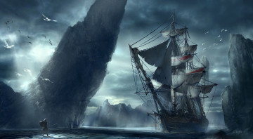 Картинка steve+chinhsuan+wang фэнтези корабли бухта пилигрим корабль парусник море скалы