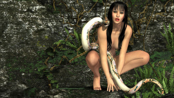 Картинка 3д+графика people+ люди взгляд девушка змея лес