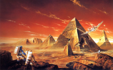 Картинка фэнтези иные+миры +иные+времена пирамиды астронавты марс будущее лицо