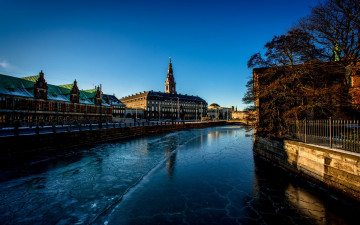 Картинка города копенгаген+ дания зима канал