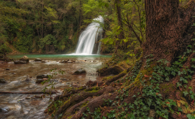 Обои картинки фото природа, водопады, водопад, река, лес