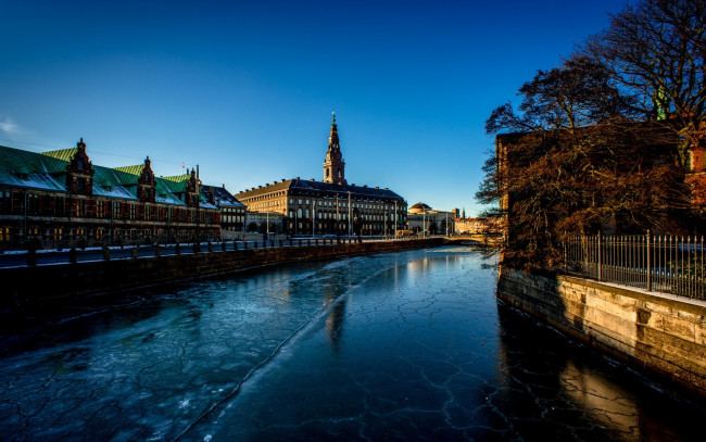 Обои картинки фото города, копенгаген , дания, зима, канал