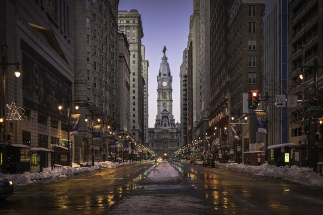 Обои картинки фото philadelphia winter evening, города, - улицы,  площади,  набережные, дома, улица