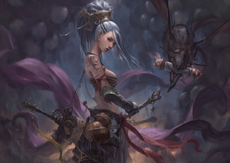 Картинка фэнтези красавицы+и+чудовища воительница девушка чудик оружие существо chin likhui