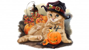 Картинка праздничные хэллоуин взгляд тыква фон кот