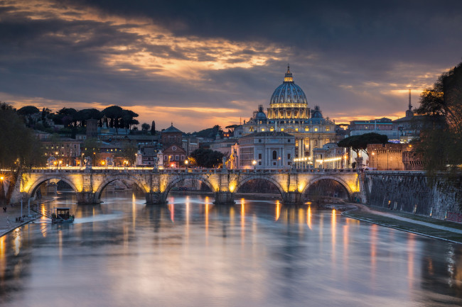 Обои картинки фото pont st ange, города, рим,  ватикан , италия, мост, река
