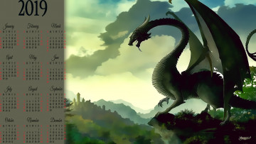 Картинка календари фэнтези дракон природа растение