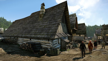 обоя видео игры, kingdom come,  deliverance, дома, улица, деревня, люди, дрова