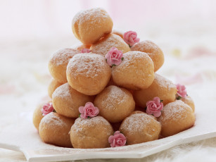 Картинка еда хлеб выпечка сахарная пудра розы пончики