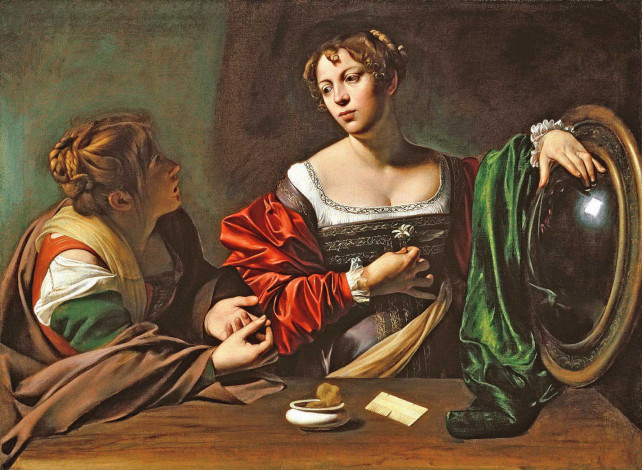 Обои картинки фото martha, and, mary, magdalene, рисованные, caravaggio, барокко