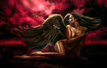 обоя фэнтези, ангелы, крылья, стрела