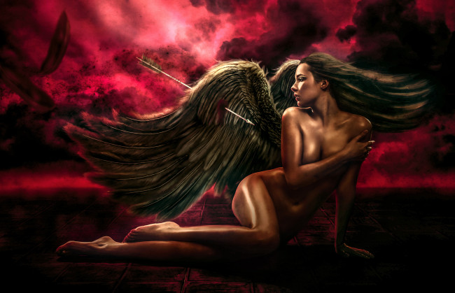 Обои картинки фото фэнтези, ангелы, крылья, стрела