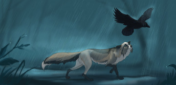 Картинка рисованные животные собака ворона