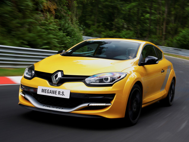 Обои картинки фото автомобили, renault, mеgane, r, s, 275, trophy, 2014г, желтый