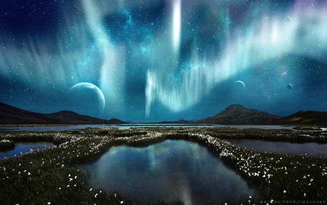 Обои картинки фото 3д графика, атмосфера, настроение , atmosphere ,  mood , планеты, звезды, озера