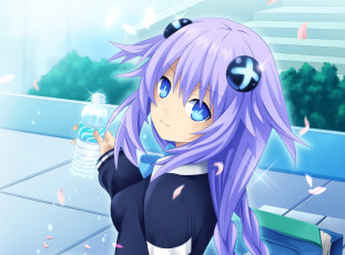 Картинка аниме hyperdimension+neptunia взгляд hyperdimension neptunia девушка бутылка purple heart арт planeptune