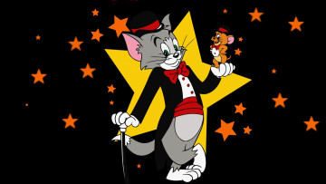 обоя мультфильмы, tom and jerry, звезды, мышь, кот