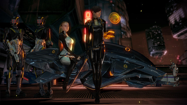 Обои картинки фото видео игры, mass effect, оружие, фон, взгляд, девушки, мотоцикл