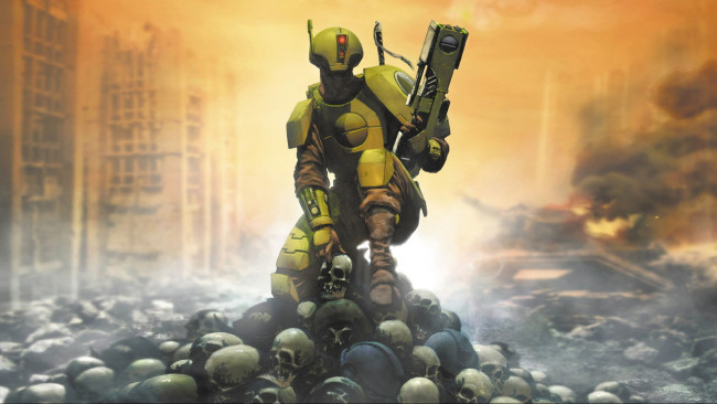 Обои картинки фото видео игры, warhammer 40k, киборг, черепа