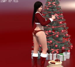 Картинка 3д+графика праздники+ holidays подарки елка фон взгляд девушка