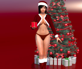 Картинка 3д+графика праздники+ holidays елка фон взгляд девушка подарки
