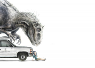 Картинка аниме животные +существа девочка машина динозавр