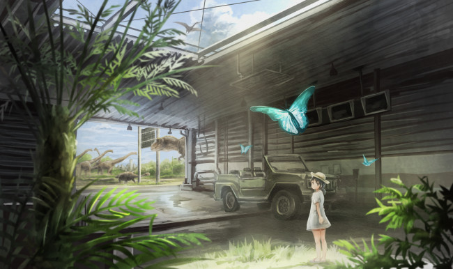 Обои картинки фото аниме, touhou, девочка, бабочки