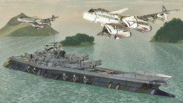 Картинка 3д+графика армия+ military самолеты корабль полет