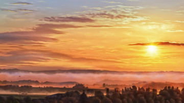 Картинка природа восходы закаты солнце облака туман деревья