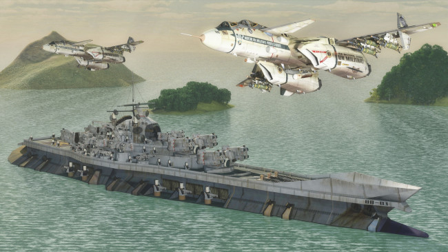 Обои картинки фото 3д графика, армия , military, самолеты, корабль, полет