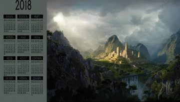 Картинка календари фэнтези гора постройка здание природа