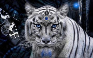 Картинка разное компьютерный+дизайн мистика белый тигр камень