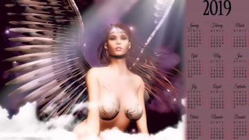 Картинка календари фэнтези женщина девушка крылья calendar 2019