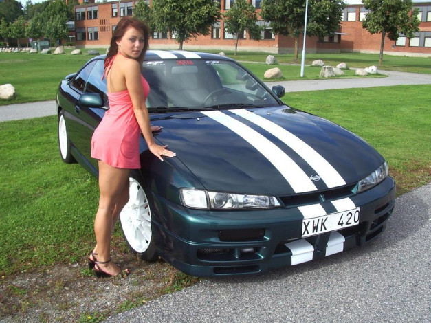 Обои картинки фото nissan, 200sx, s14a, 2000, автомобили, авто, девушками