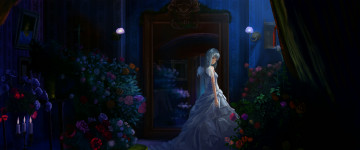 обоя by, akibakeisena, аниме, rozen, maiden, suigintou, свечи, сервант, ночь, крылья, букеты, цветы, комната, девушка, платье, розы, светильник