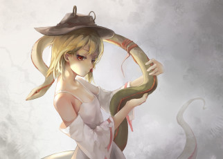 Картинка аниме touhou девушка moriya suwako gensou kuro usagi арт шляпа змея
