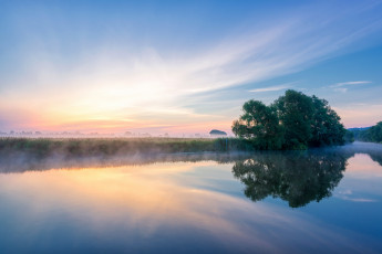Картинка природа восходы закаты англия лето утро туман река эйвон графство вустершир