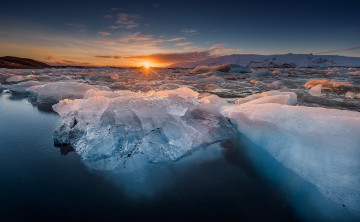 обоя природа, айсберги и ледники, солнце, лед, вода, рассвет, снег