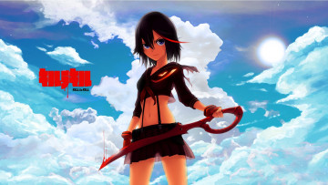 Картинка аниме kill+la+kill фон взгляд девушка облака оружие matoi ryuuko