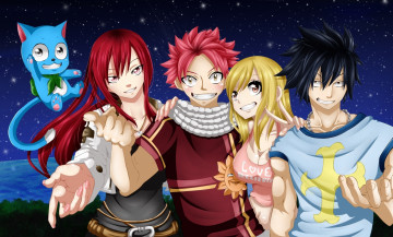 Картинка аниме fairy+tail девушки anime erza scarlet happy gray fullbuster lucy heartfilia natsu dragneel fairy tail art волшебники парни