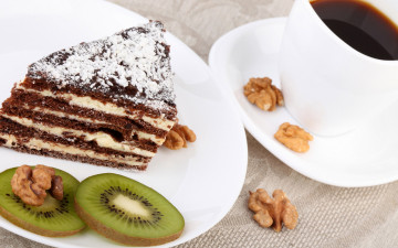 Картинка еда пирожные +кексы +печенье cake baking выпечка coffee sweet dessert nuts десерт кофе киви пирожное торт орехи
