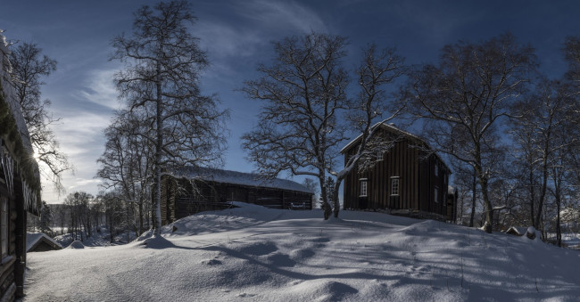 Обои картинки фото природа, зима, постройки, снег, деревья