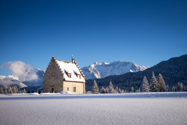 Обои картинки фото германия, природа, зима, горы, дом, снег