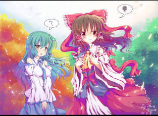 Картинка аниме touhou санае кочия и рейму хакурей