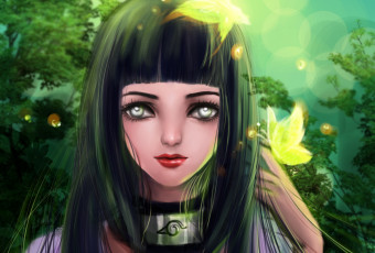 Картинка аниме naruto бабочки девушка rikamello бьякуган деревья наруто хината hinata