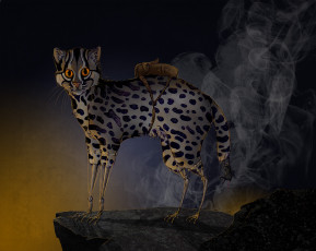 Картинка рисованные животные сказочные мифические скала кот